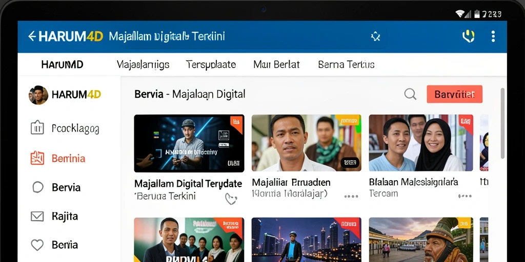 Tampilan antarmuka aplikasi Majalah Digital HARUM4D yang menarik.