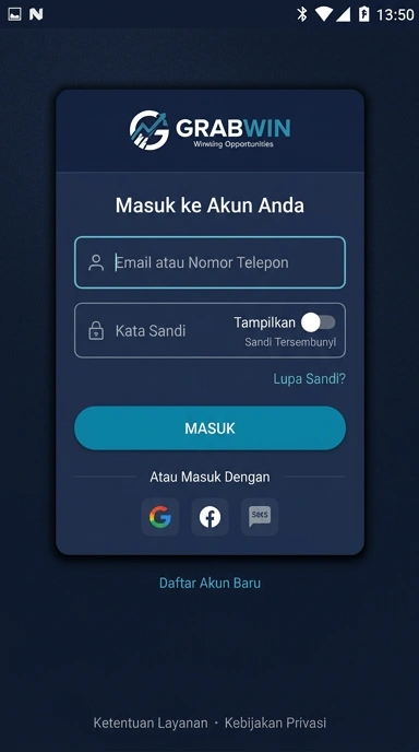 Masuk Akun Grabwin untuk Pengguna Android